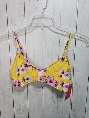 NWT Doll & Co. Women's Yellow Cherry Blossom Bikini Top Size Large.